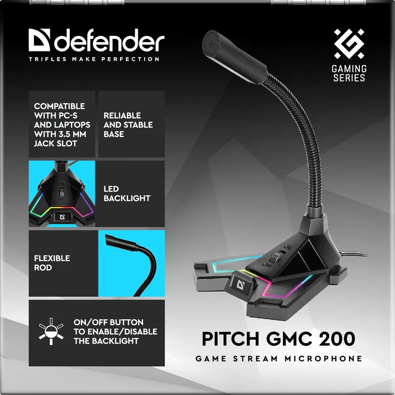 Defender - Pelivirran mikrofoni Pitch GMC 200